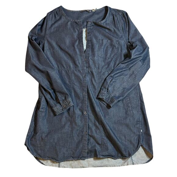 Toad & Co Wayfarer Chambray Blue Denim Button Tunic Top Sz Medium Boho Granola - Picture 2 of 7
